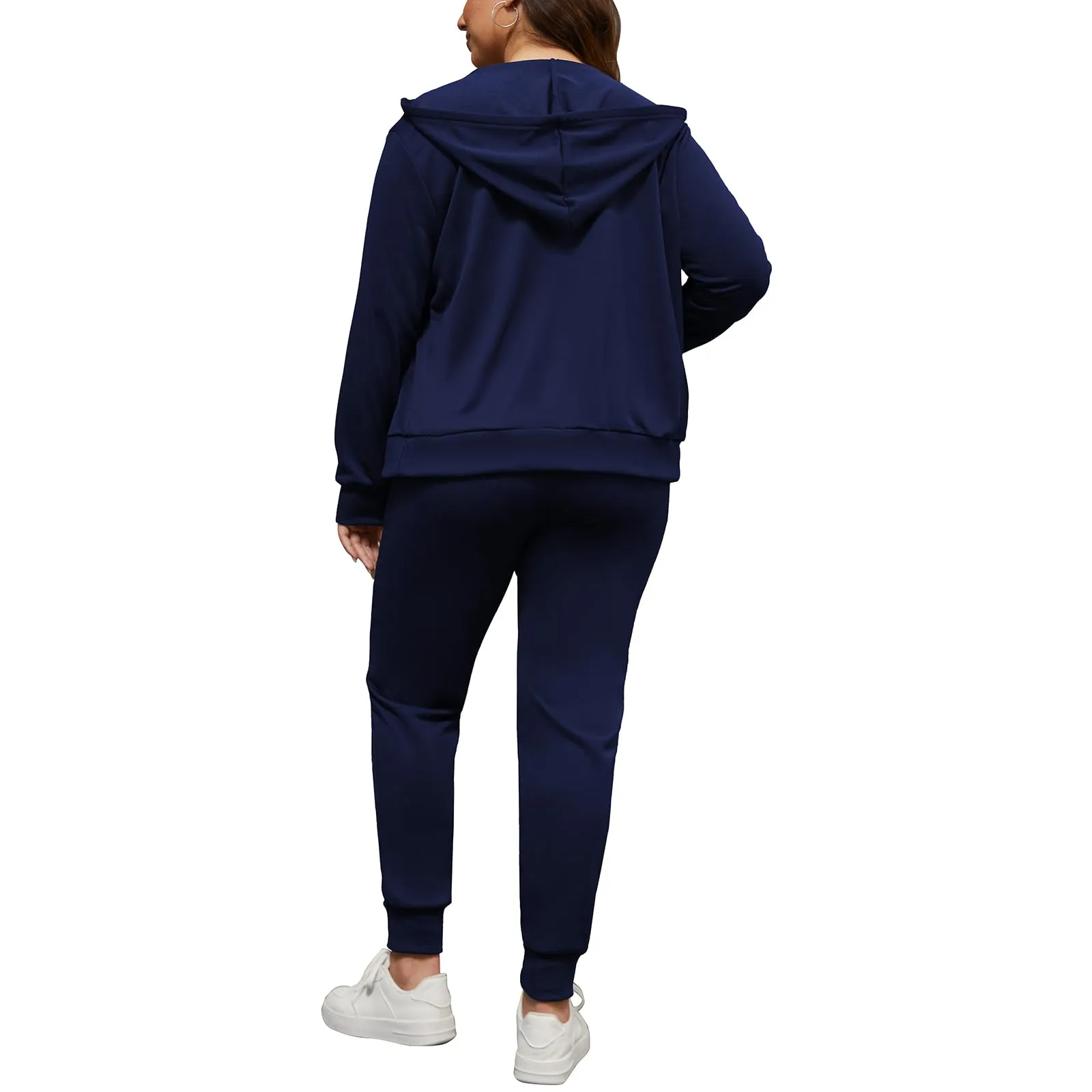 PINSV Women Plus Size 2 Piece Outfits Sweatsuits Hooded Tracksuit Jogging Suits