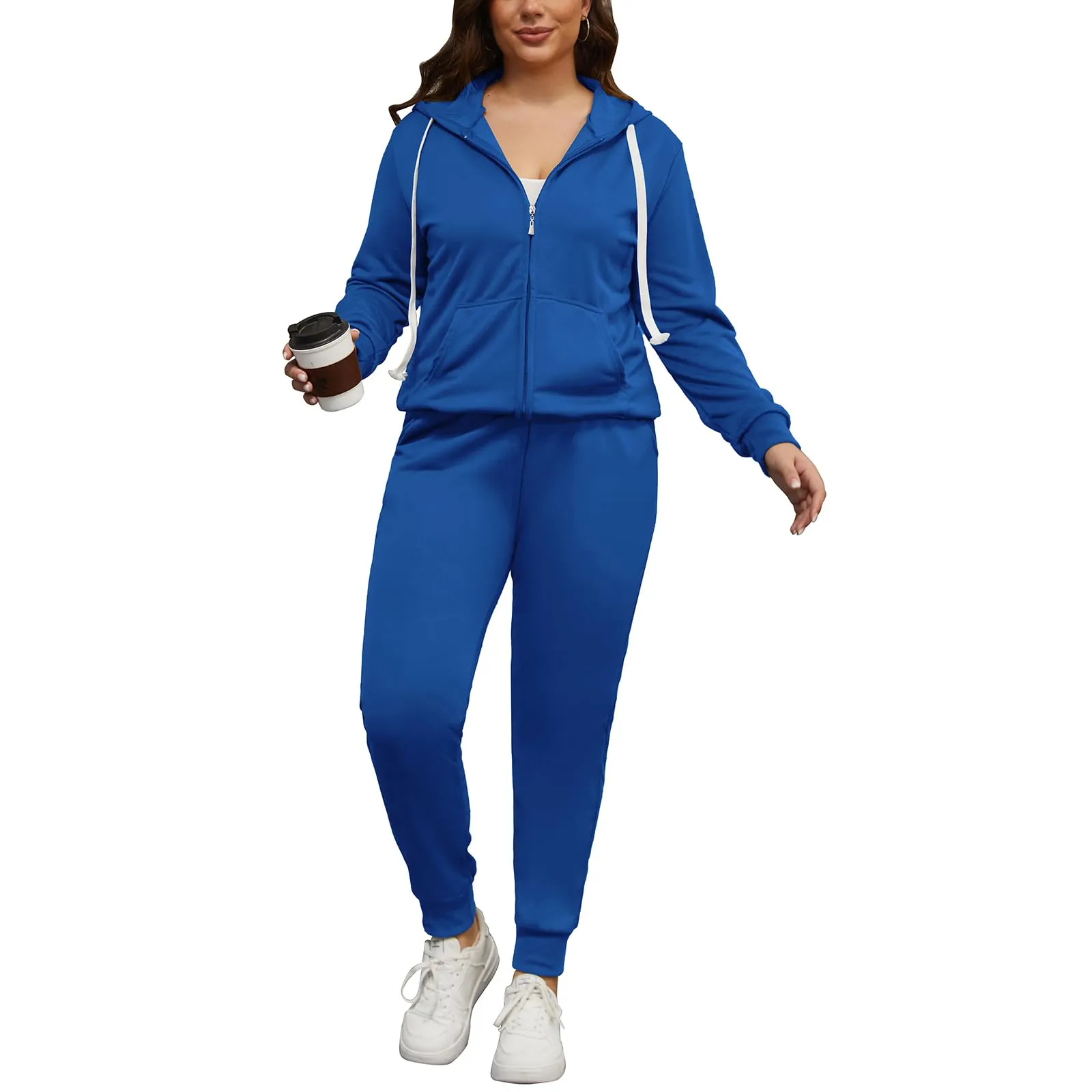 PINSV Women Plus Size 2 Piece Outfits Sweatsuits Hooded Tracksuit Jogging Suits