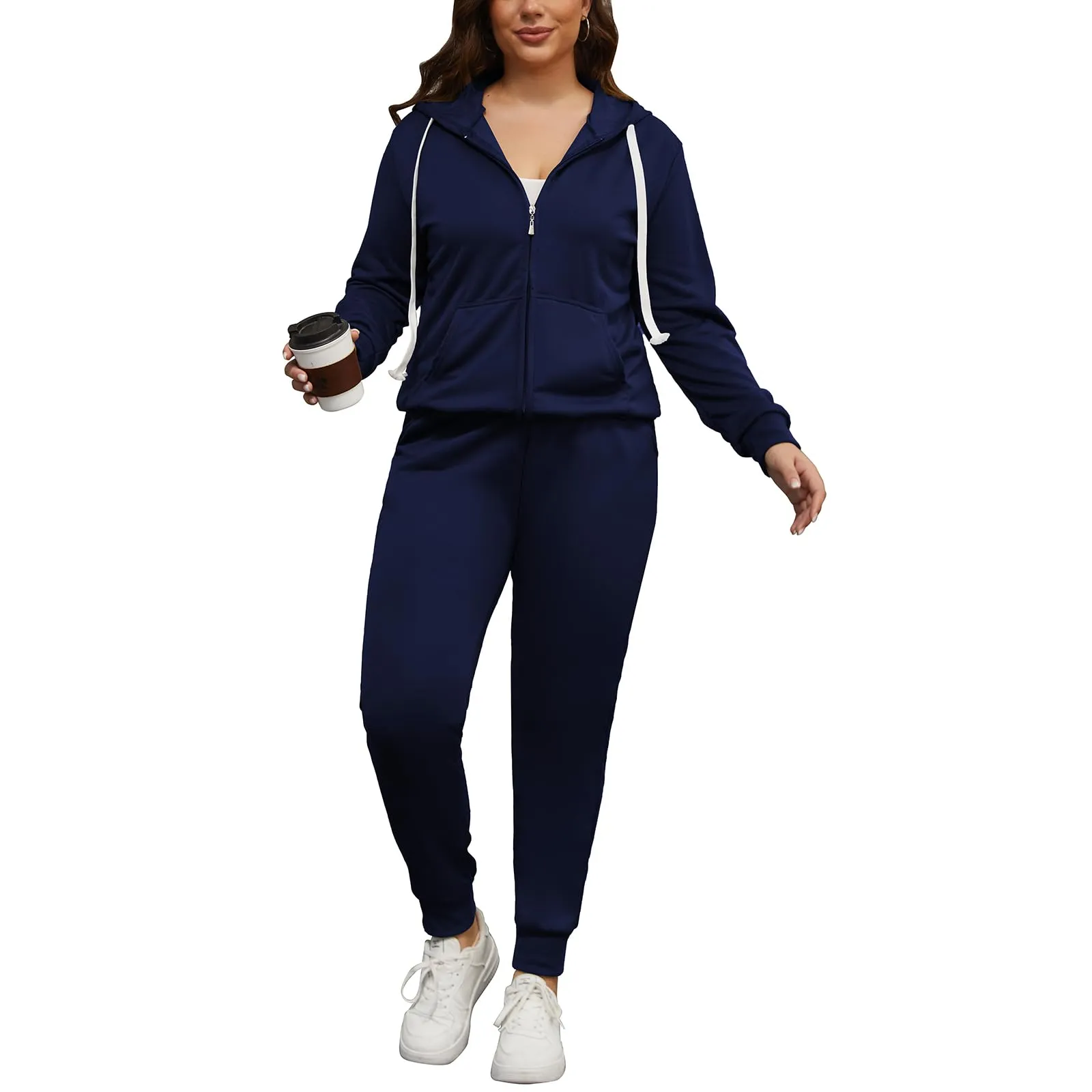 PINSV Women Plus Size 2 Piece Outfits Sweatsuits Hooded Tracksuit Jogging Suits