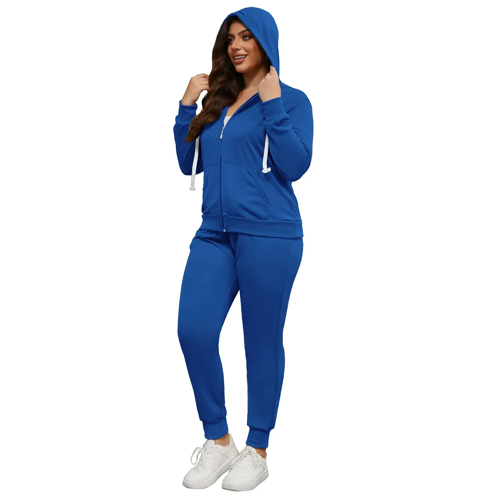 PINSV Women Plus Size 2 Piece Outfits Sweatsuits Hooded Tracksuit Jogging Suits