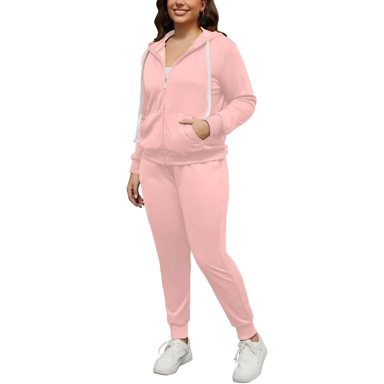 PINSV Women Plus Size 2 Piece Outfits Sweatsuits Hooded Tracksuit Jogging Suits