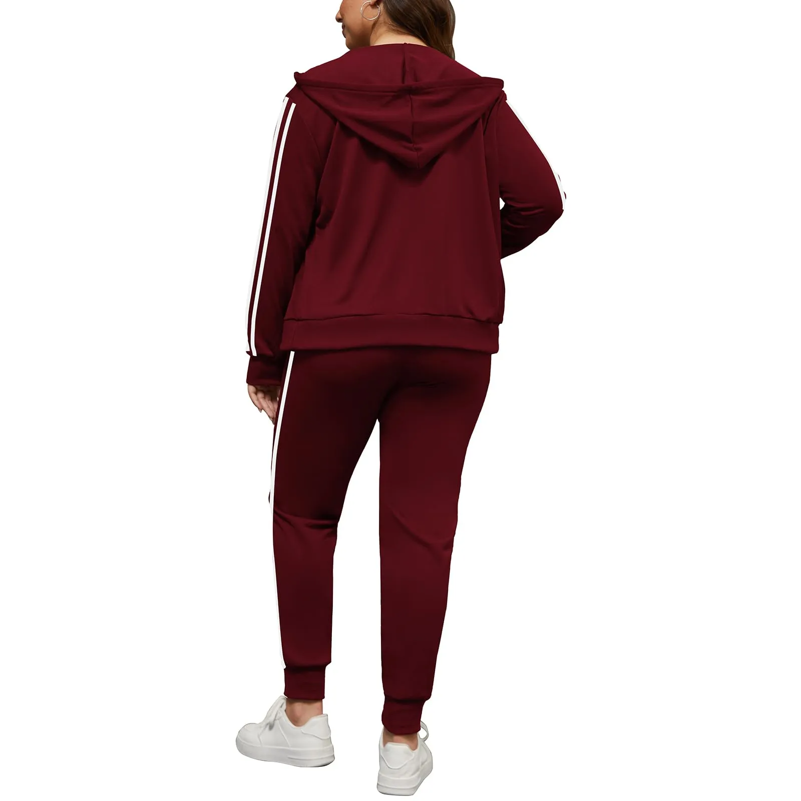 PINSV Women Plus Size 2 Piece Outfits Sweatsuits Hooded Tracksuit Jogging Suits