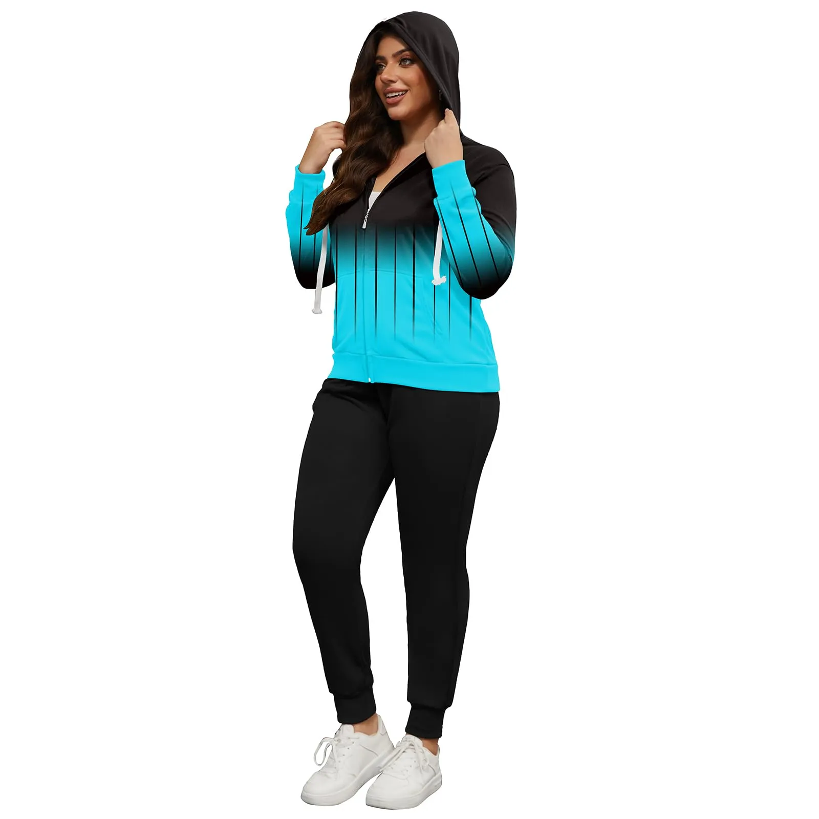 PINSV Women Plus Size 2 Piece Outfits Sweatsuits Hooded Tracksuit Jogging Suits