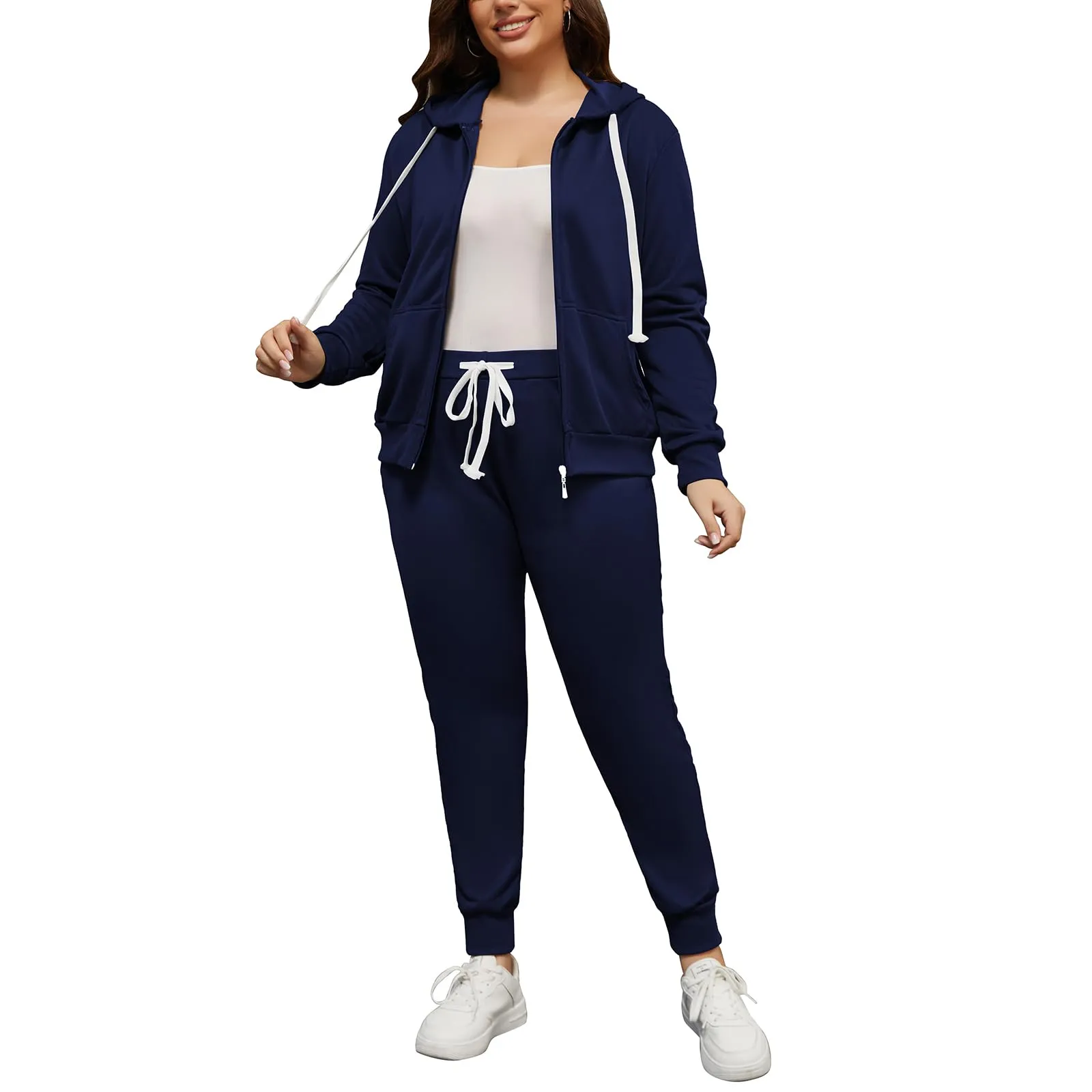 PINSV Women Plus Size 2 Piece Outfits Sweatsuits Hooded Tracksuit Jogging Suits