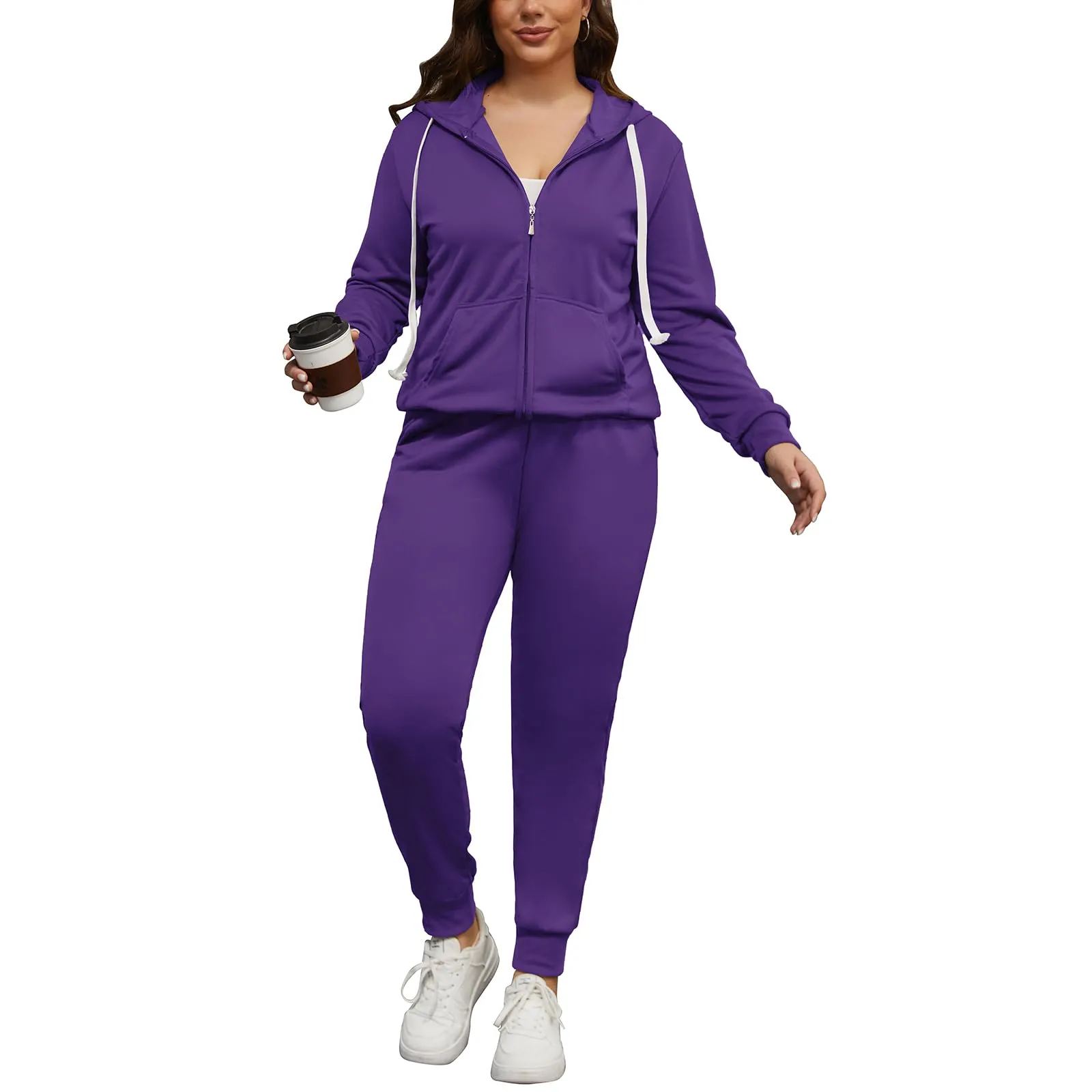 PINSV Women Plus Size 2 Piece Outfits Sweatsuits Hooded Tracksuit Jogging Suits