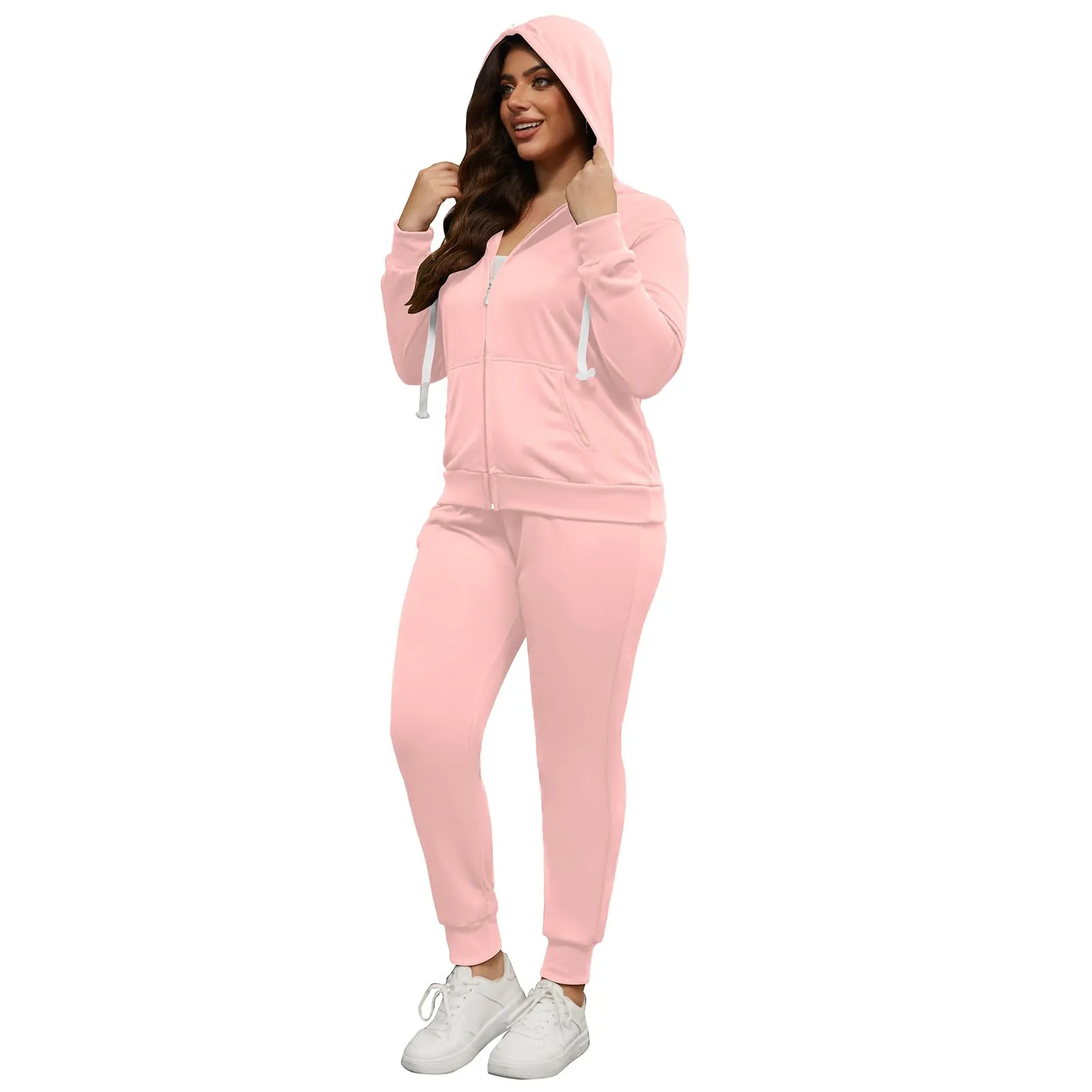 PINSV Women Plus Size 2 Piece Outfits Sweatsuits Hooded Tracksuit Jogging Suits
