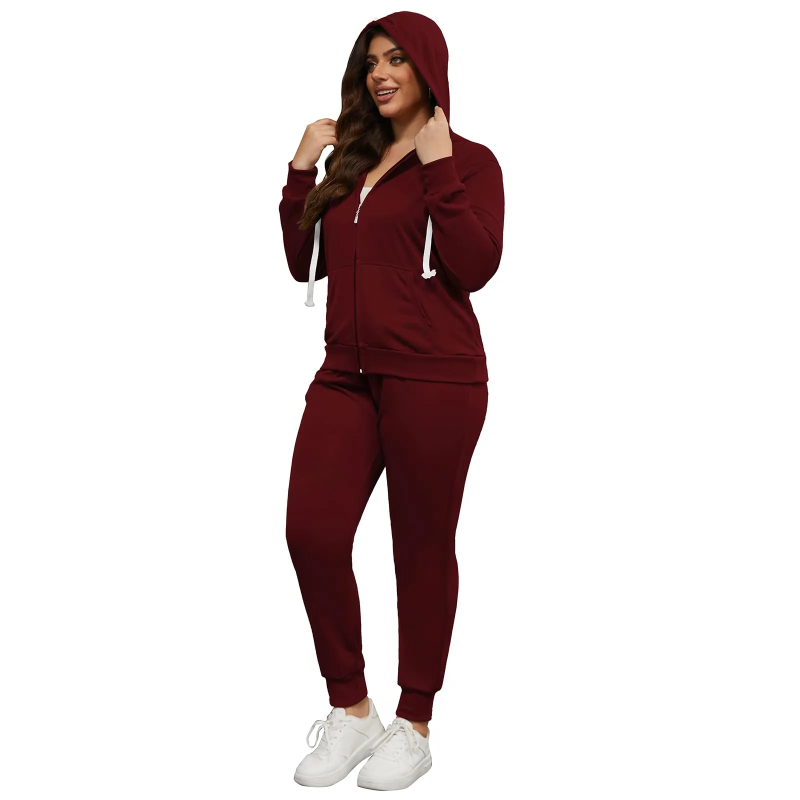 PINSV Women Plus Size 2 Piece Outfits Sweatsuits Hooded Tracksuit Jogging Suits