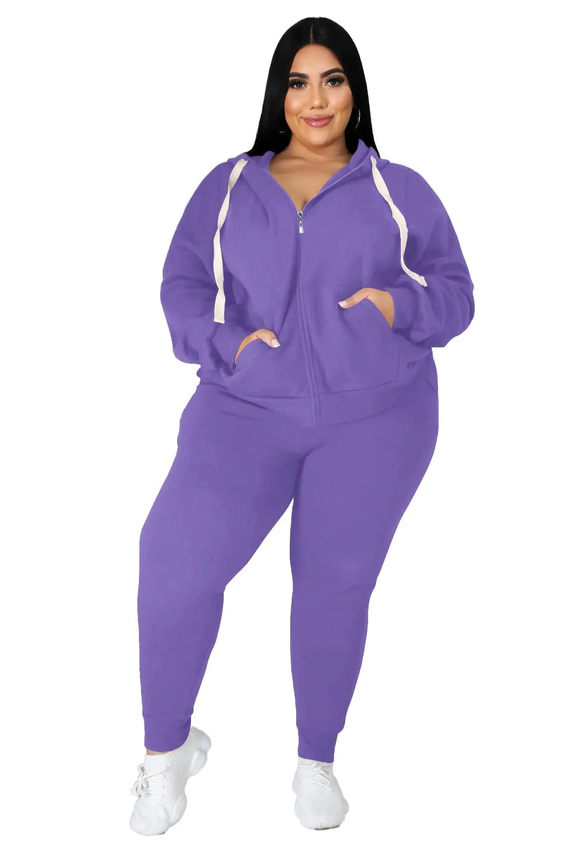 PINSV Women Plus Size 2 Piece Outfits Sweatsuits Hooded Tracksuit Jogging Suits