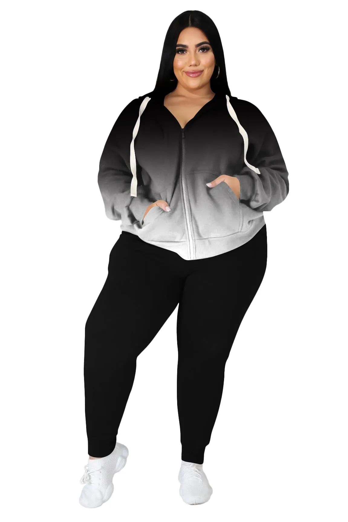 PINSV Women Plus Size 2 Piece Outfits Sweatsuits Hooded Tracksuit Jogging Suits
