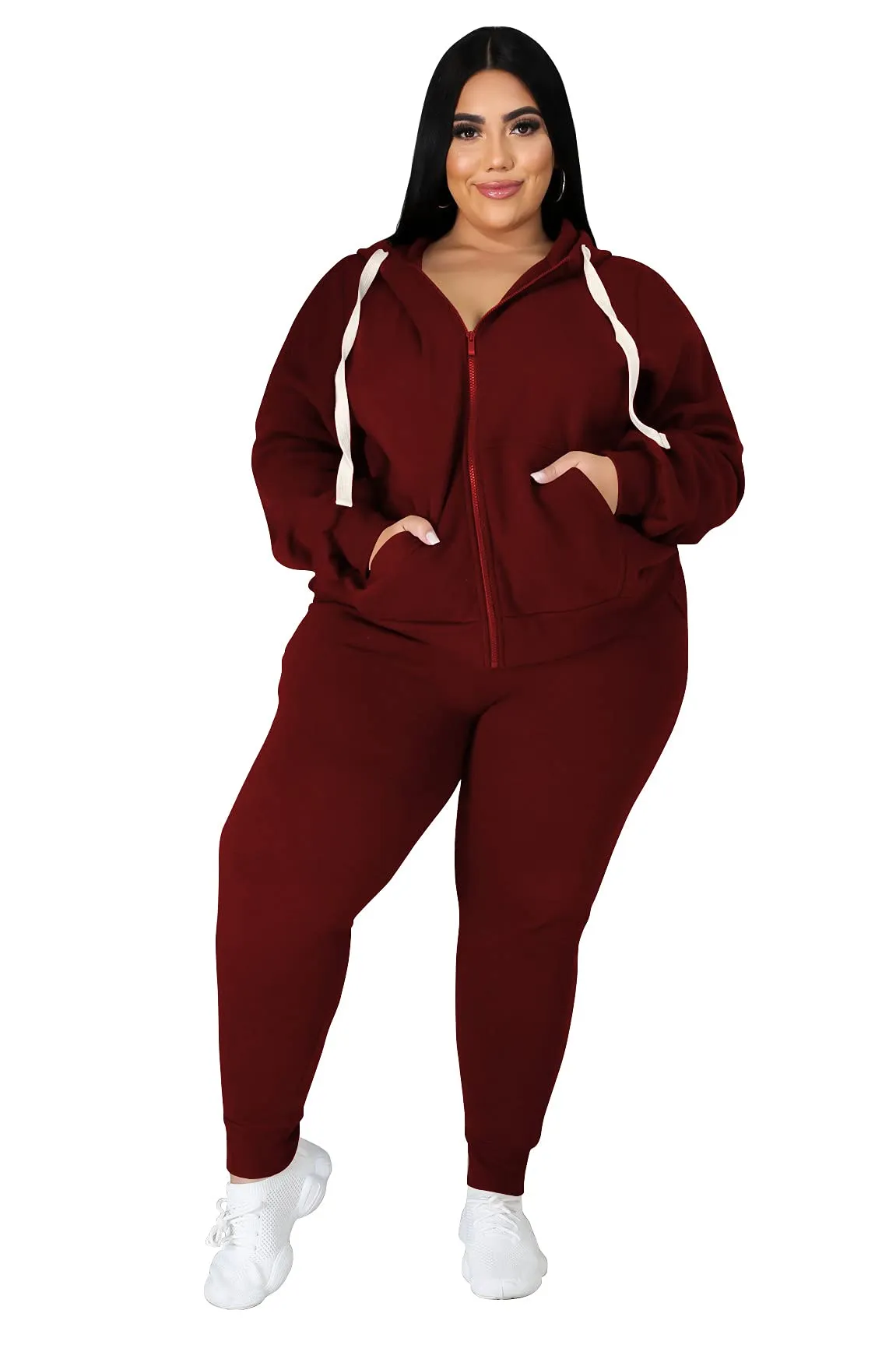 PINSV Women Plus Size 2 Piece Outfits Sweatsuits Hooded Tracksuit Jogging Suits