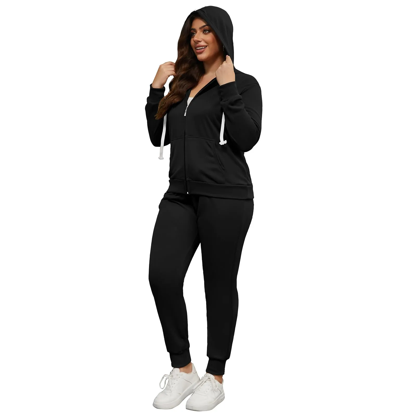 PINSV Women Plus Size 2 Piece Outfits Sweatsuits Hooded Tracksuit Jogging Suits
