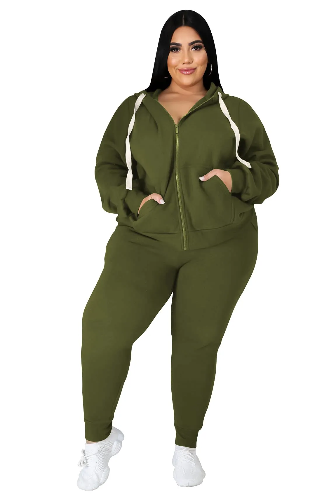 PINSV Women Plus Size 2 Piece Outfits Sweatsuits Hooded Tracksuit Jogging Suits