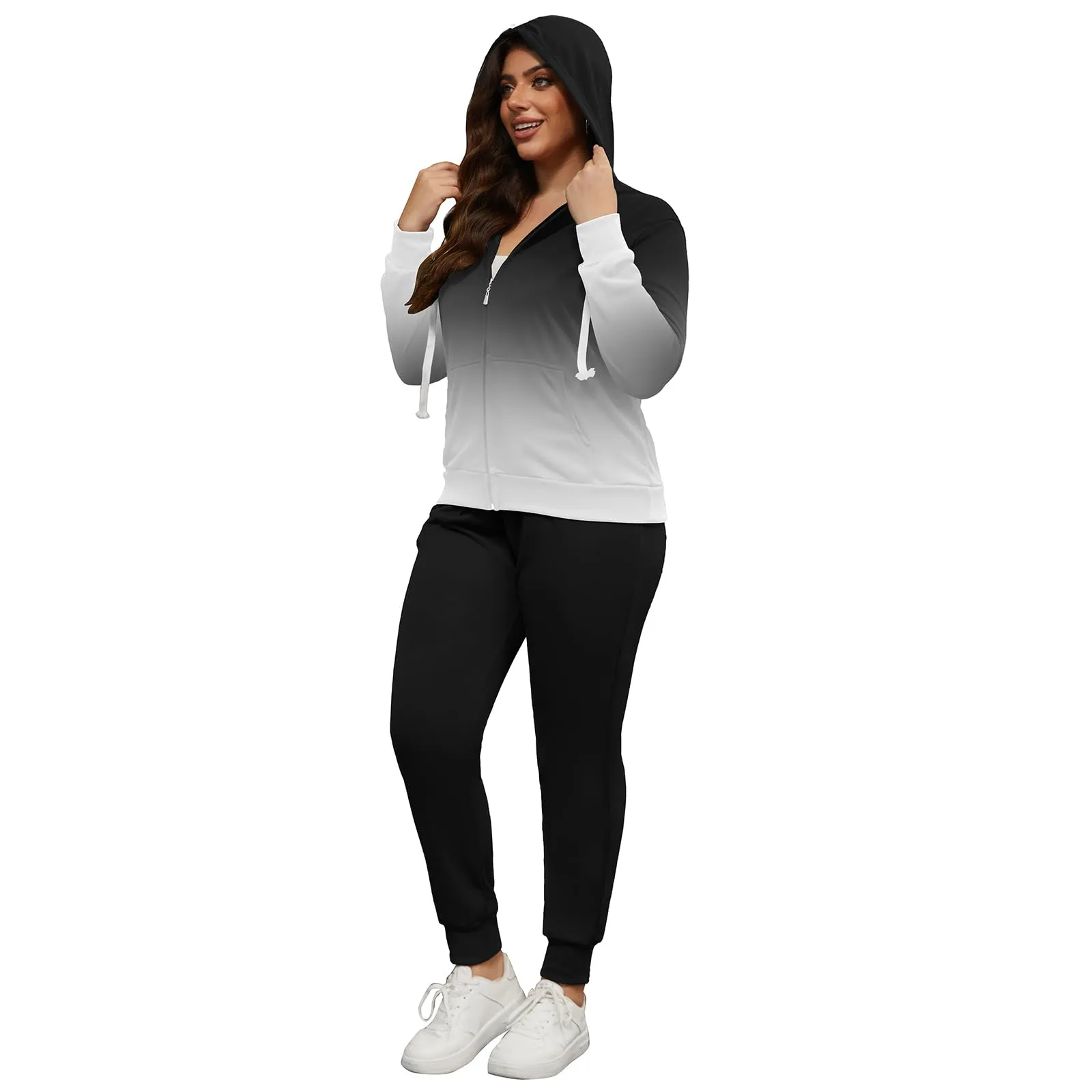PINSV Women Plus Size 2 Piece Outfits Sweatsuits Hooded Tracksuit Jogging Suits