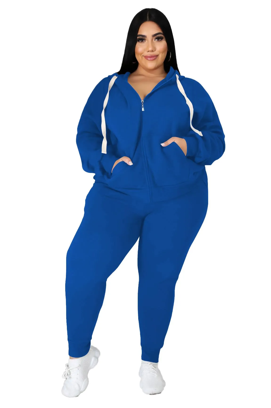 PINSV Women Plus Size 2 Piece Outfits Sweatsuits Hooded Tracksuit Jogging Suits