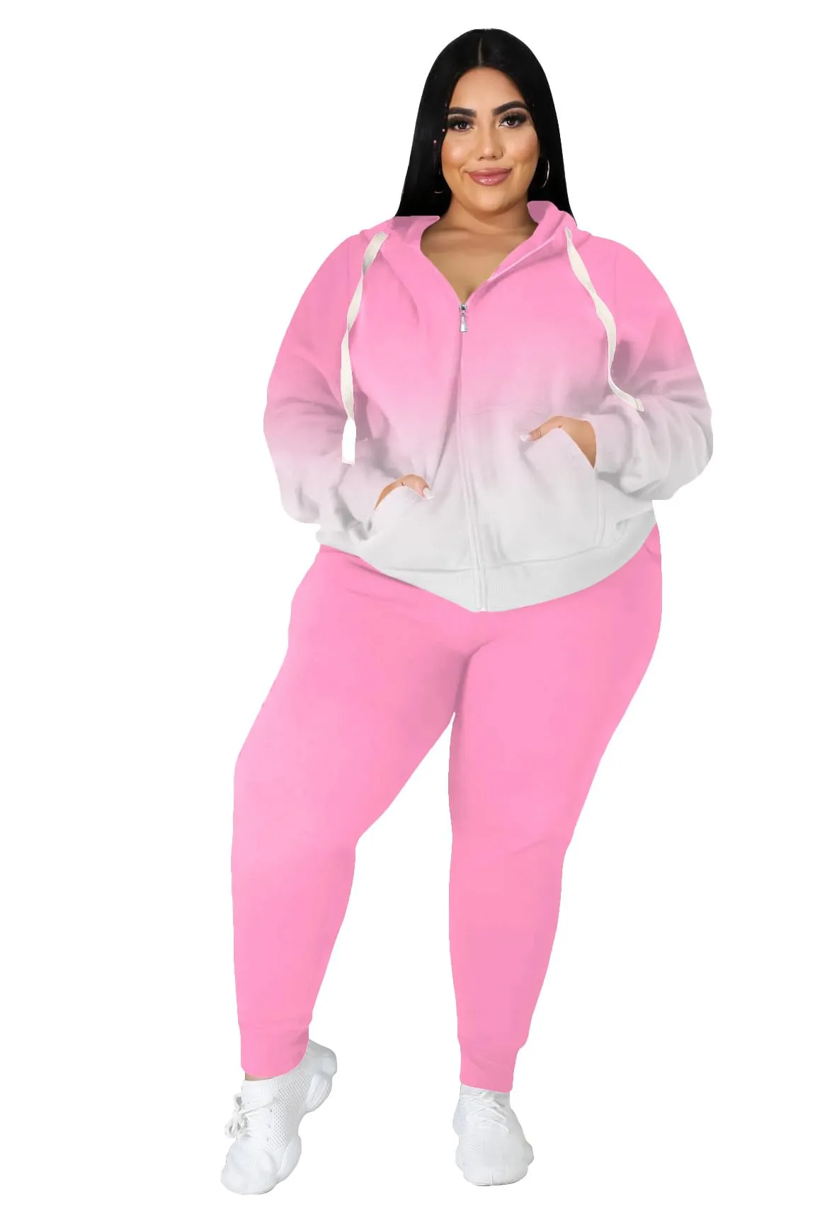 PINSV Women Plus Size 2 Piece Outfits Sweatsuits Hooded Tracksuit Jogging Suits