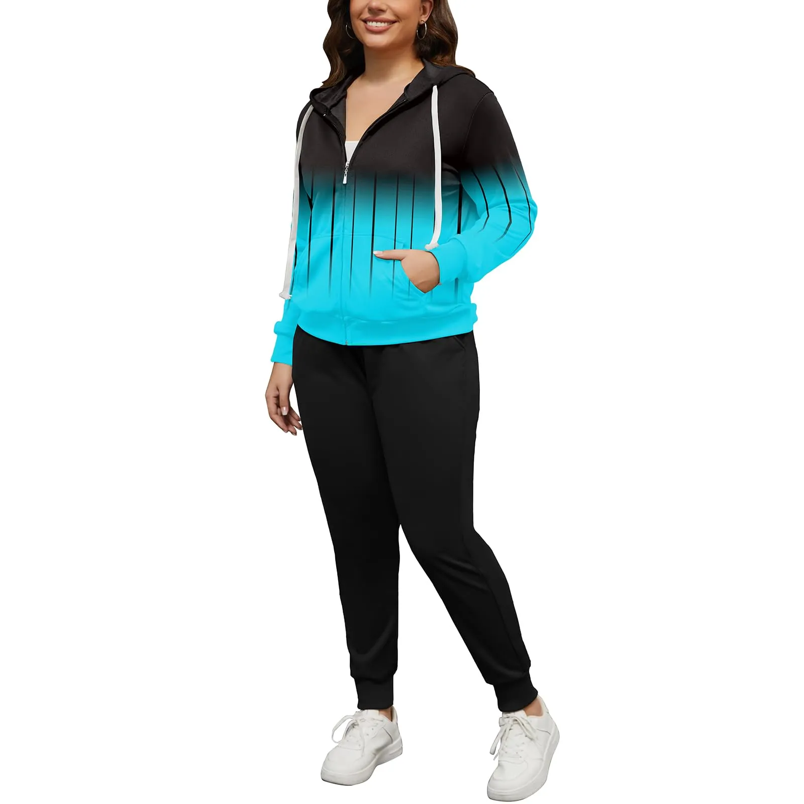 PINSV Women Plus Size 2 Piece Outfits Sweatsuits Hooded Tracksuit Jogging Suits