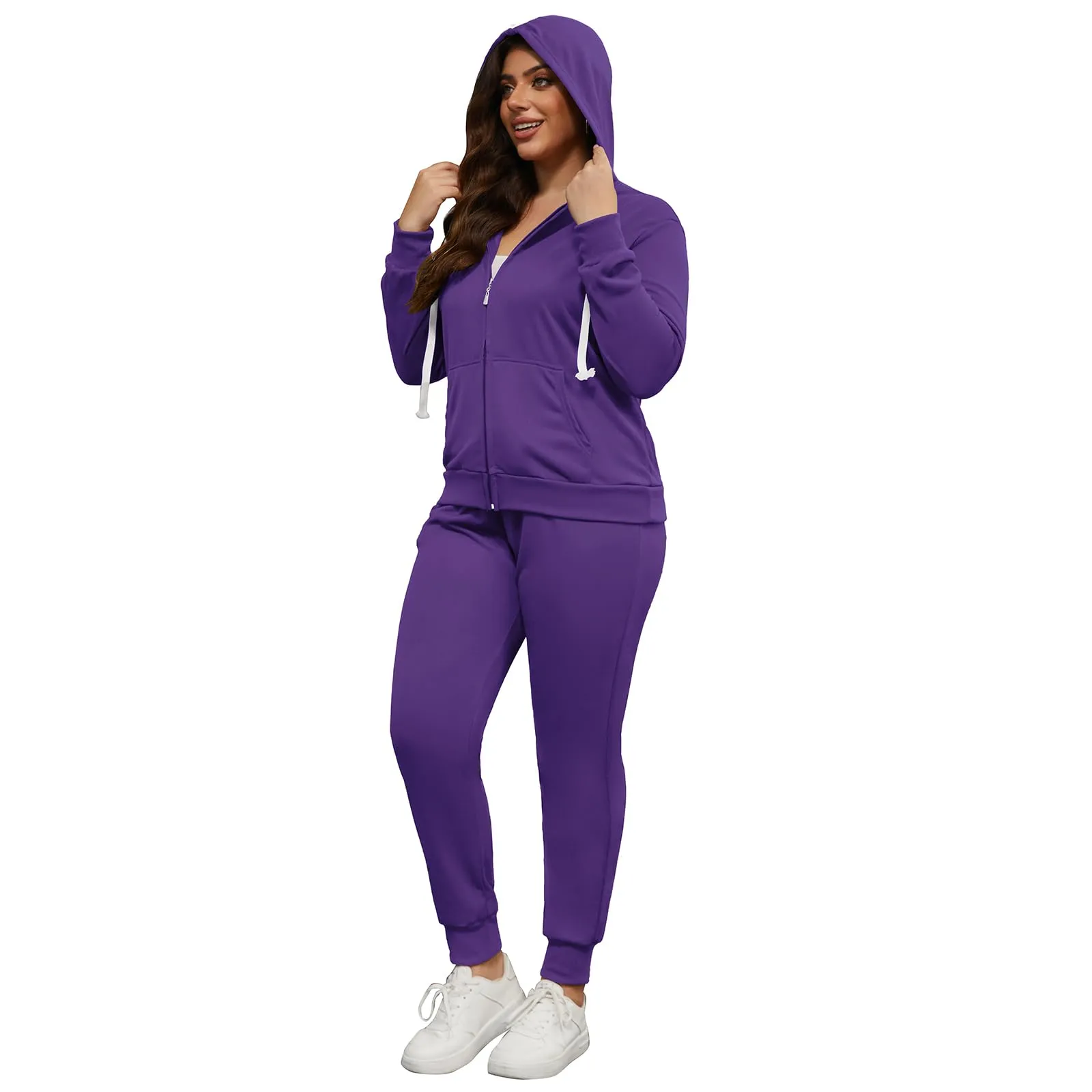 PINSV Women Plus Size 2 Piece Outfits Sweatsuits Hooded Tracksuit Jogging Suits