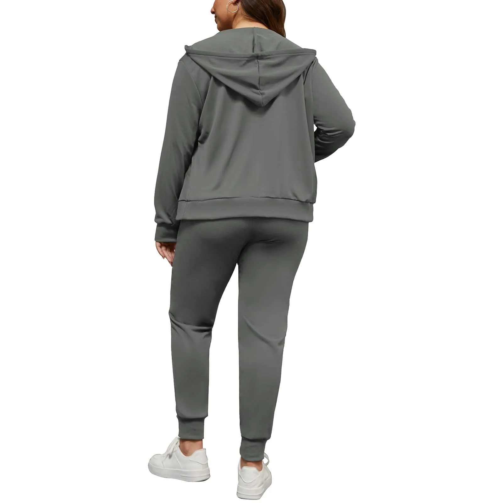 PINSV Women Plus Size 2 Piece Outfits Sweatsuits Hooded Tracksuit Jogging Suits