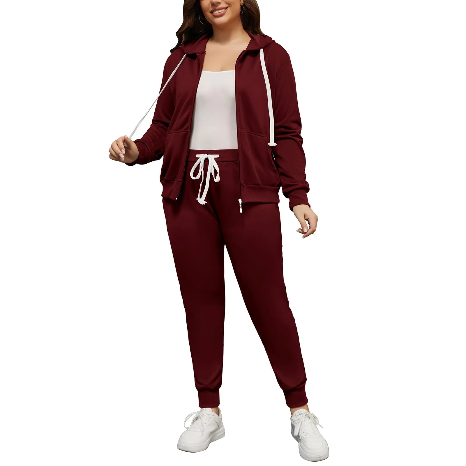 PINSV Women Plus Size 2 Piece Outfits Sweatsuits Hooded Tracksuit Jogging Suits