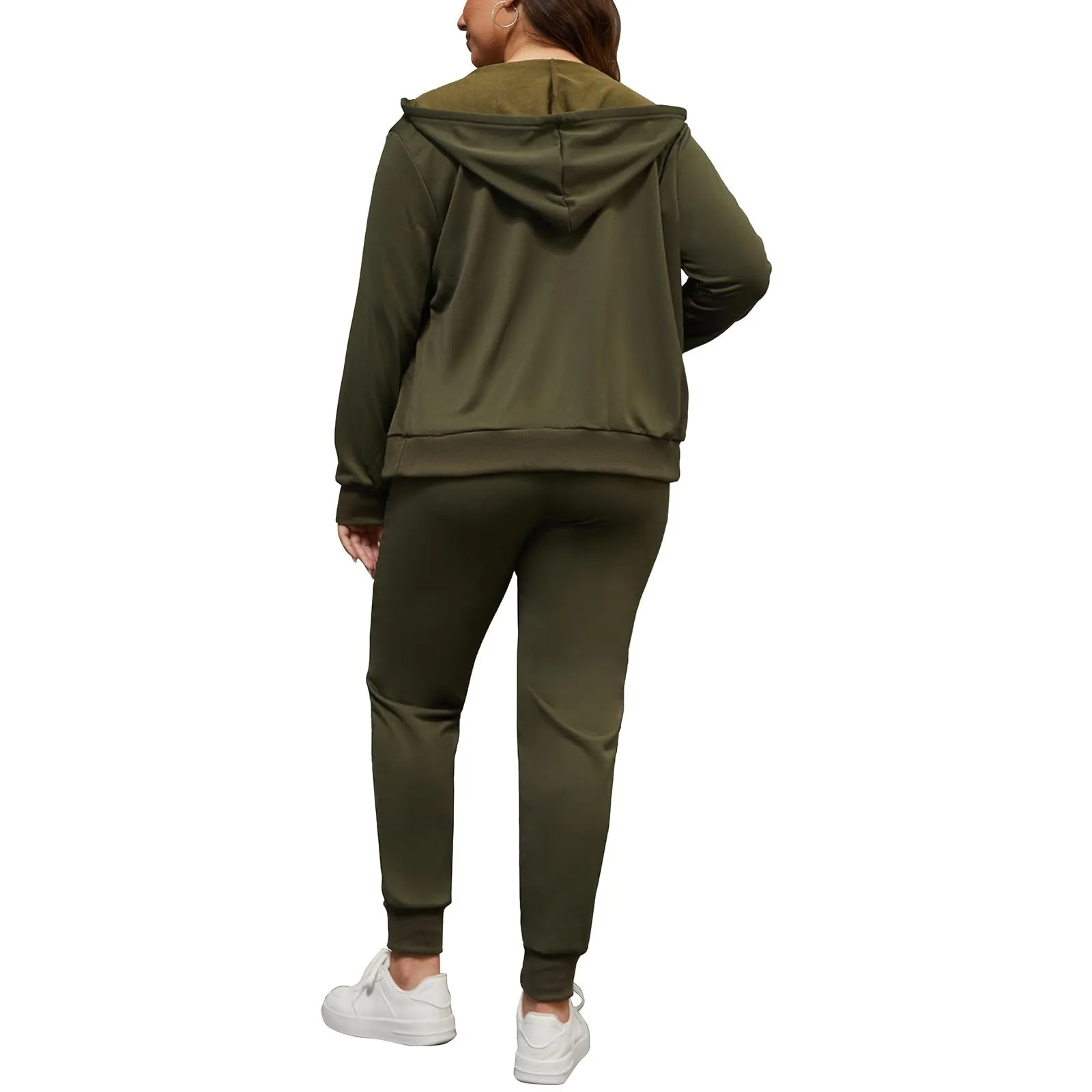 PINSV Women Plus Size 2 Piece Outfits Sweatsuits Hooded Tracksuit Jogging Suits