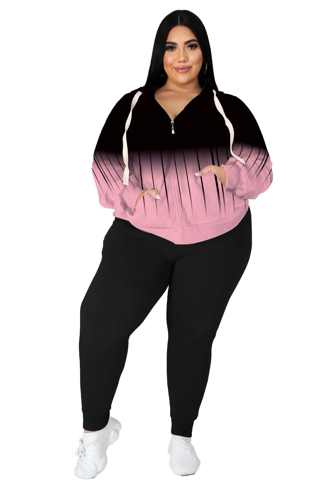 PINSV Women Plus Size 2 Piece Outfits Sweatsuits Hooded Tracksuit Jogging Suits