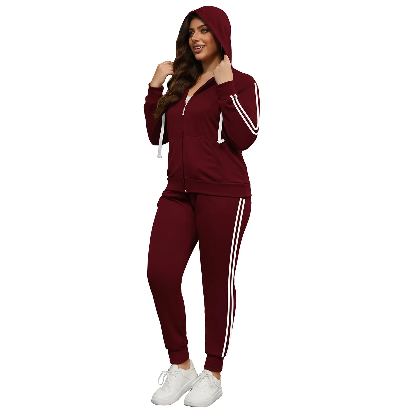PINSV Women Plus Size 2 Piece Outfits Sweatsuits Hooded Tracksuit Jogging Suits