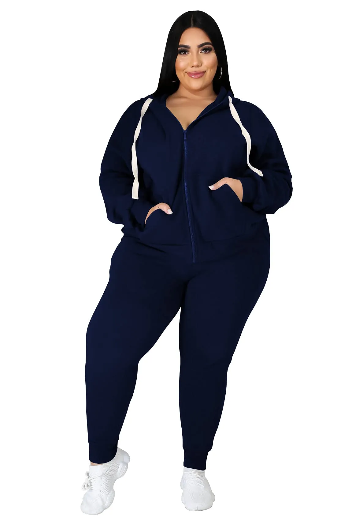 PINSV Women Plus Size 2 Piece Outfits Sweatsuits Hooded Tracksuit Jogging Suits