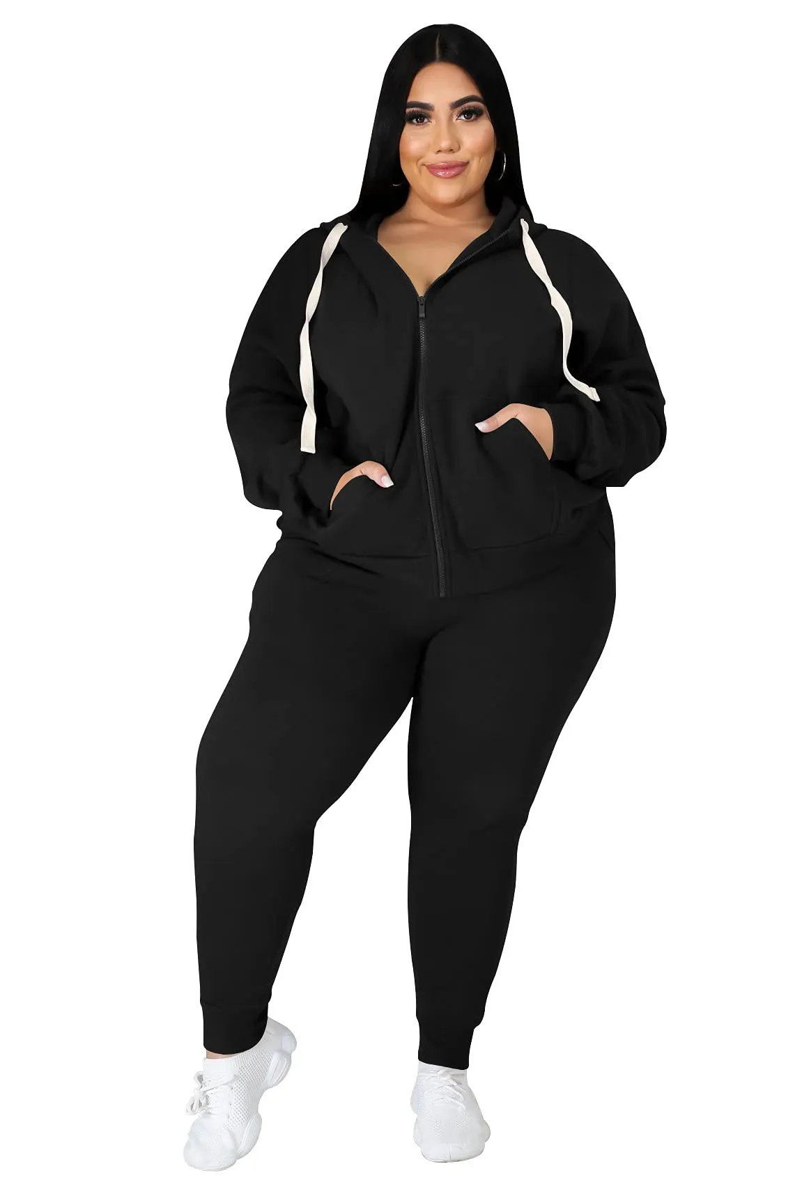 PINSV Women Plus Size 2 Piece Outfits Sweatsuits Hooded Tracksuit Jogging Suits