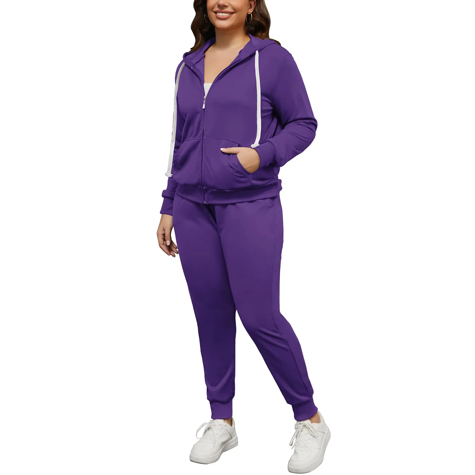 PINSV Women Plus Size 2 Piece Outfits Sweatsuits Hooded Tracksuit Jogging Suits