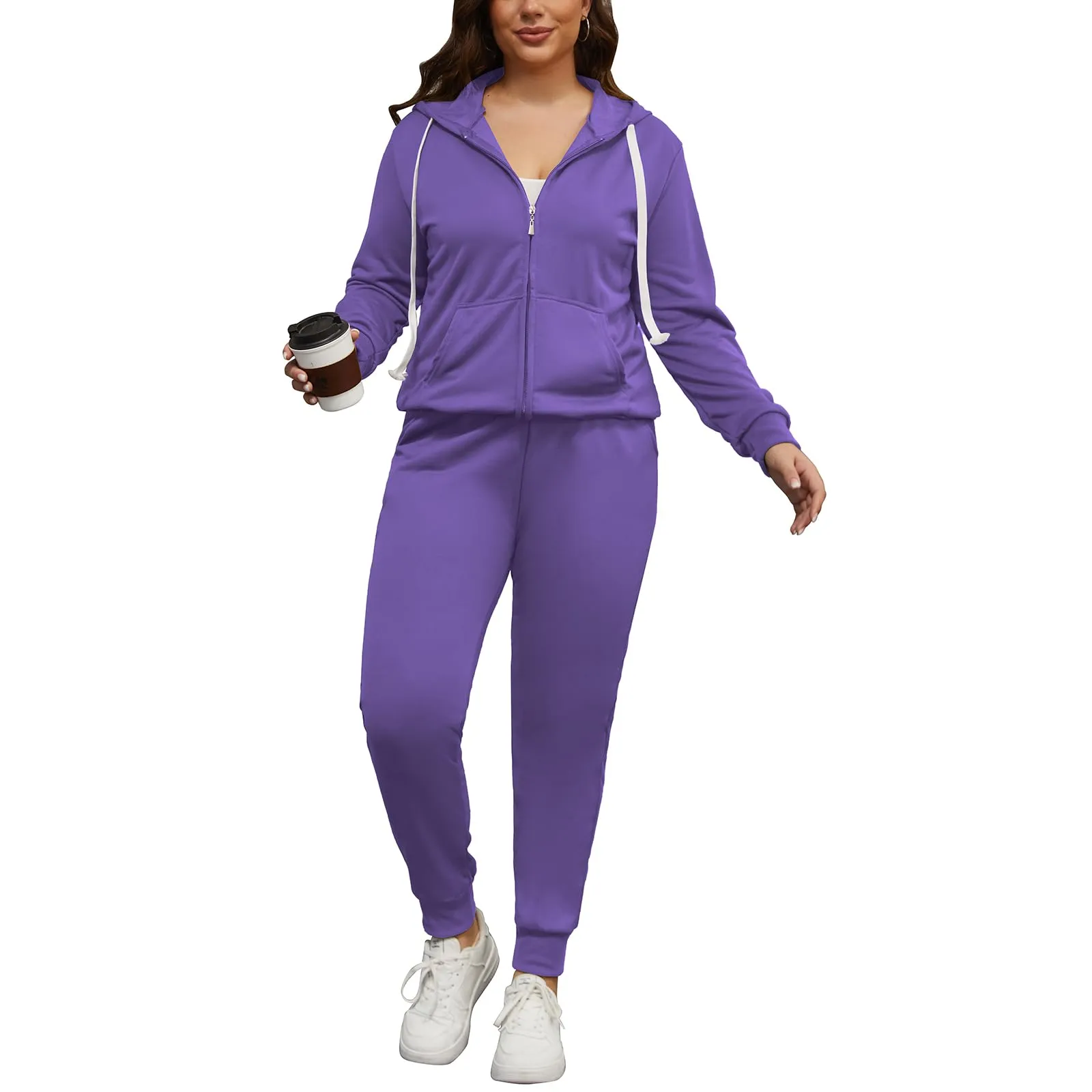 PINSV Women Plus Size 2 Piece Outfits Sweatsuits Hooded Tracksuit Jogging Suits