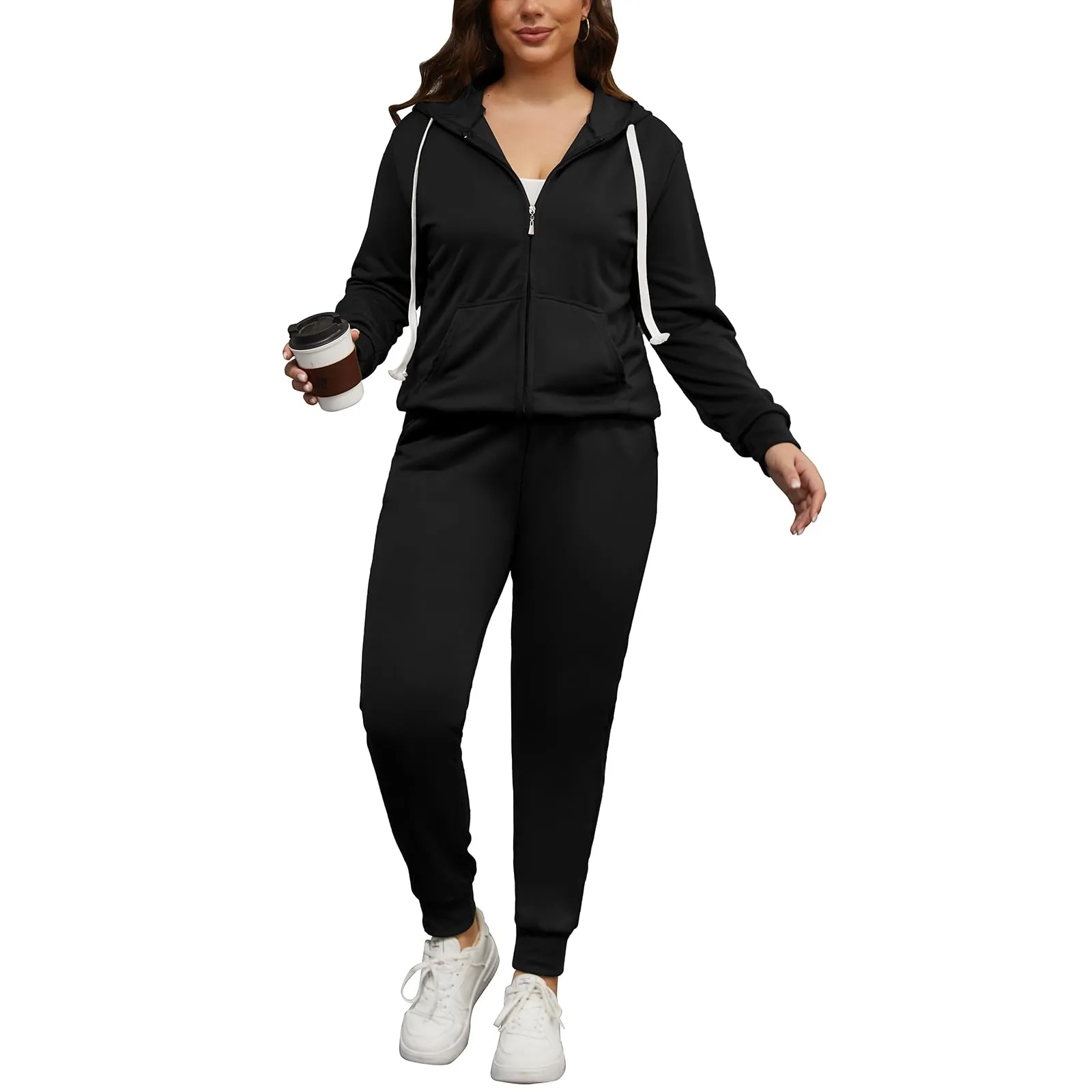 PINSV Women Plus Size 2 Piece Outfits Sweatsuits Hooded Tracksuit Jogging Suits