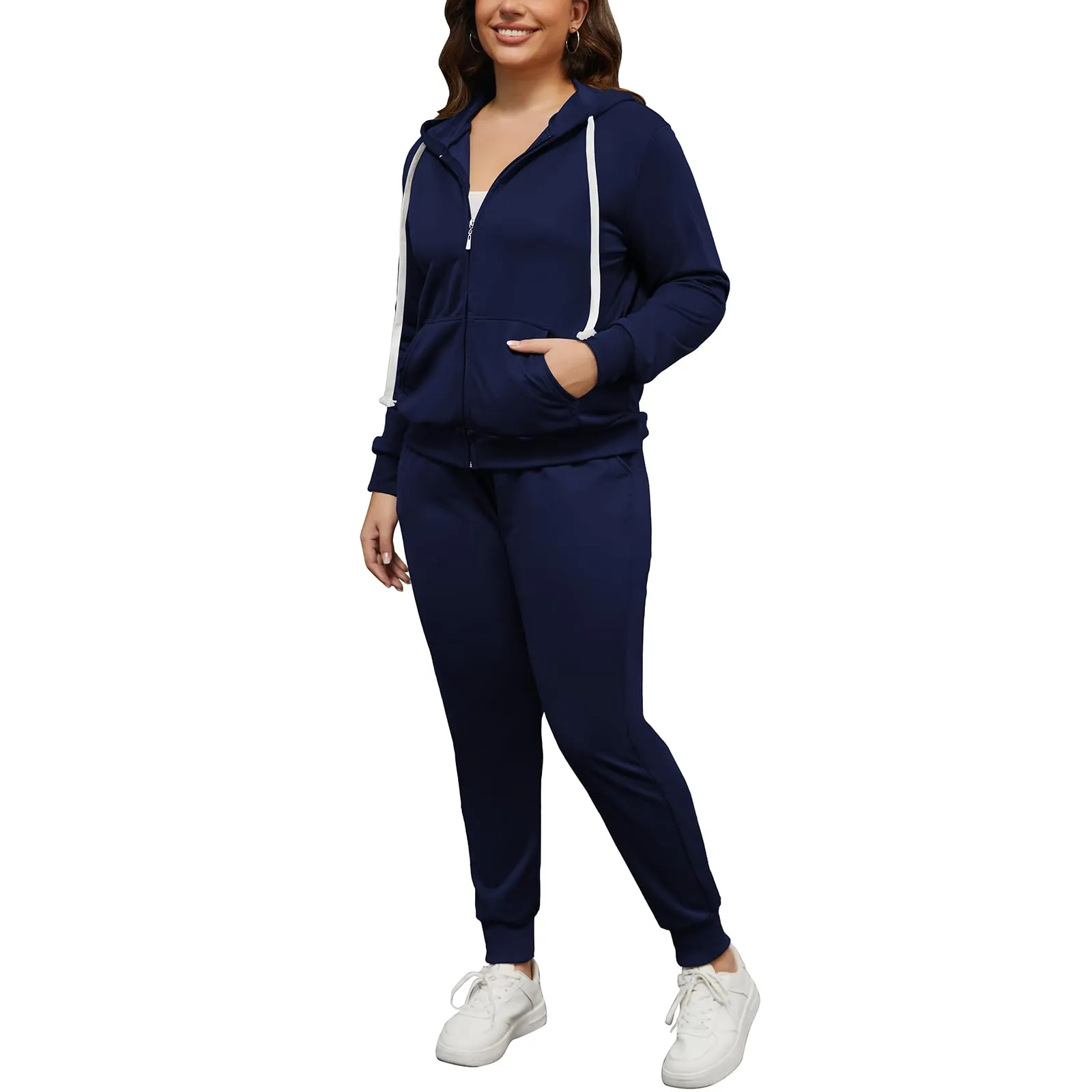 PINSV Women Plus Size 2 Piece Outfits Sweatsuits Hooded Tracksuit Jogging Suits