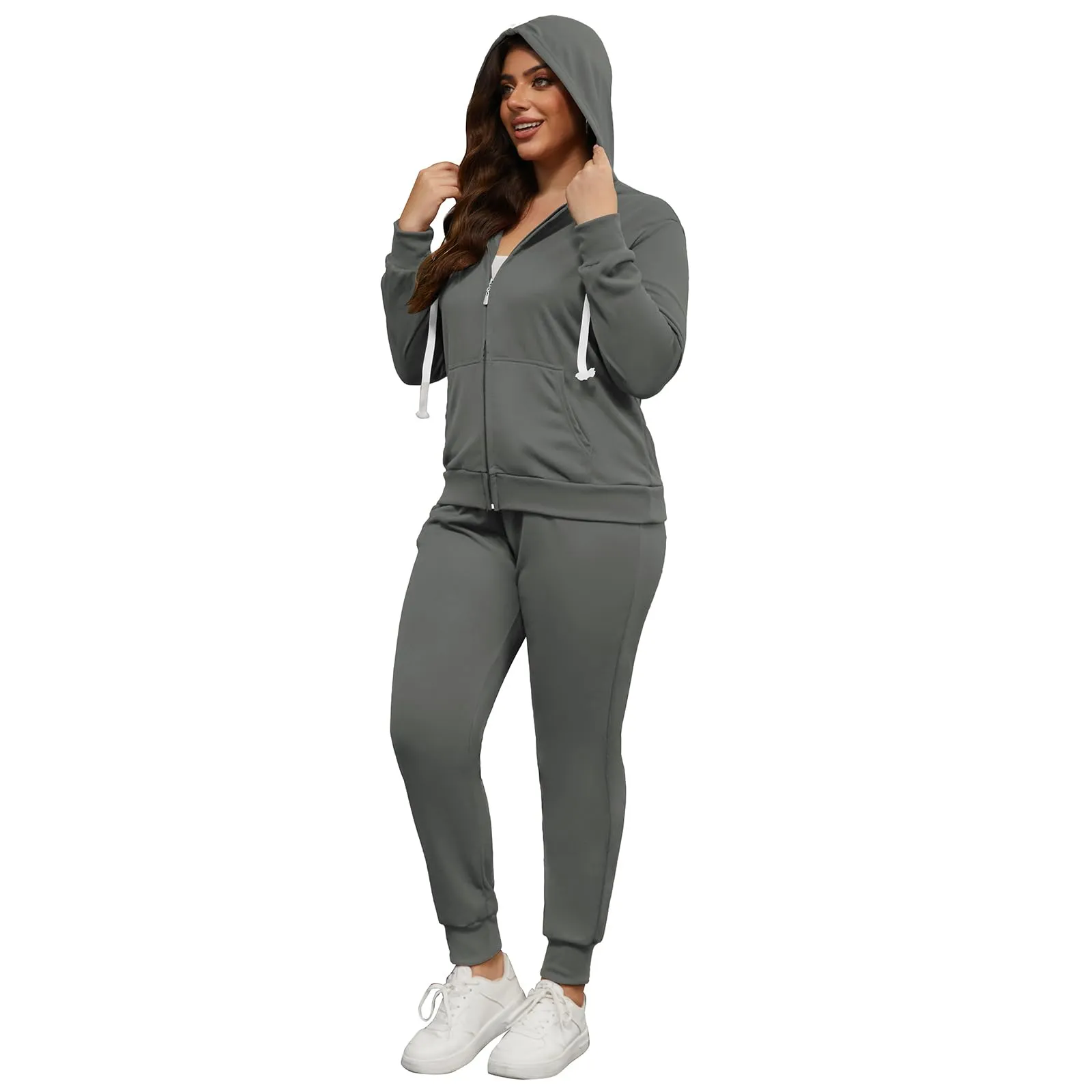 PINSV Women Plus Size 2 Piece Outfits Sweatsuits Hooded Tracksuit Jogging Suits