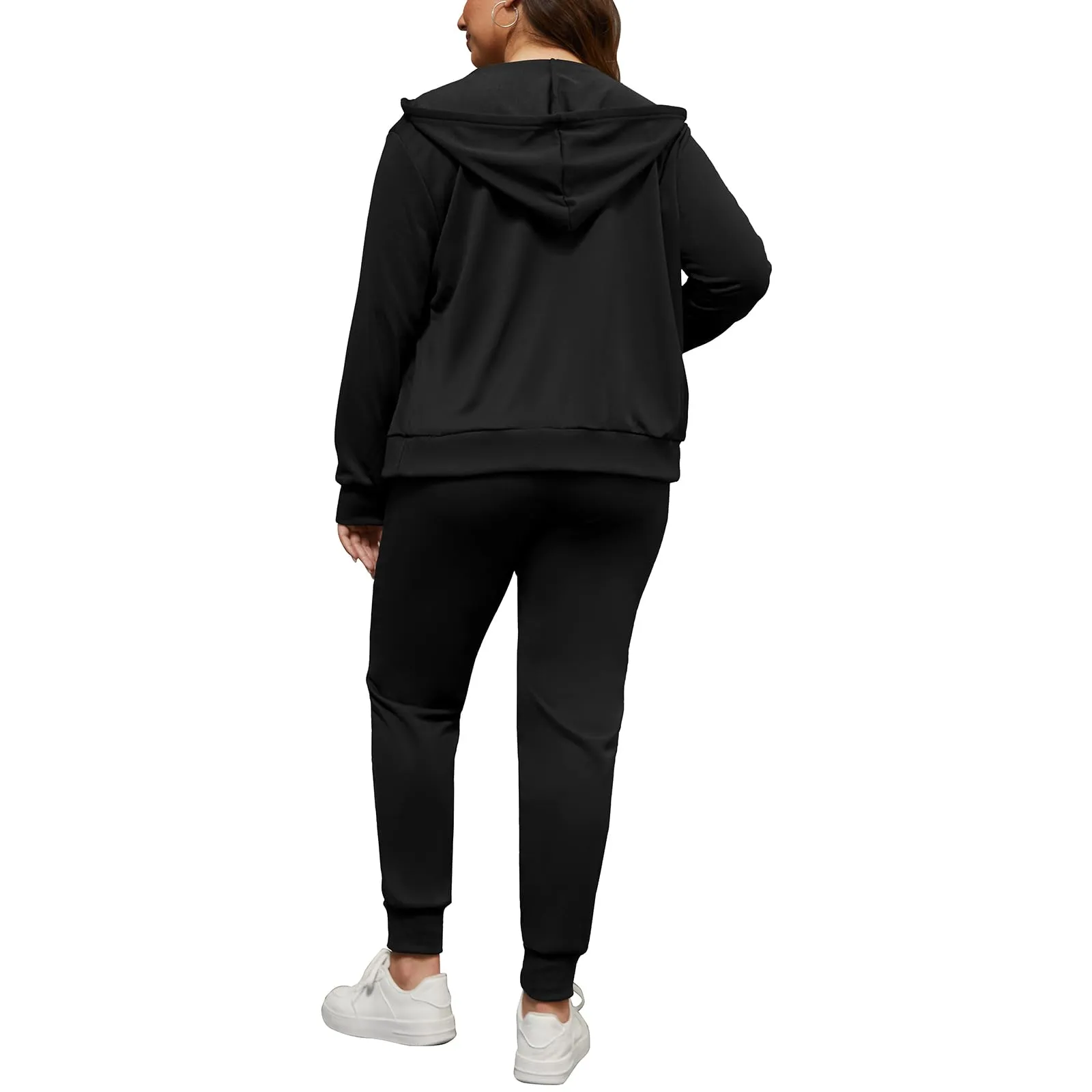 PINSV Women Plus Size 2 Piece Outfits Sweatsuits Hooded Tracksuit Jogging Suits