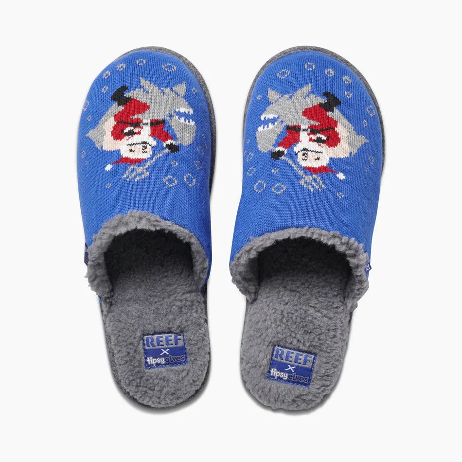 Reef Mens Tipsy Elves Slippers Sharky Santa