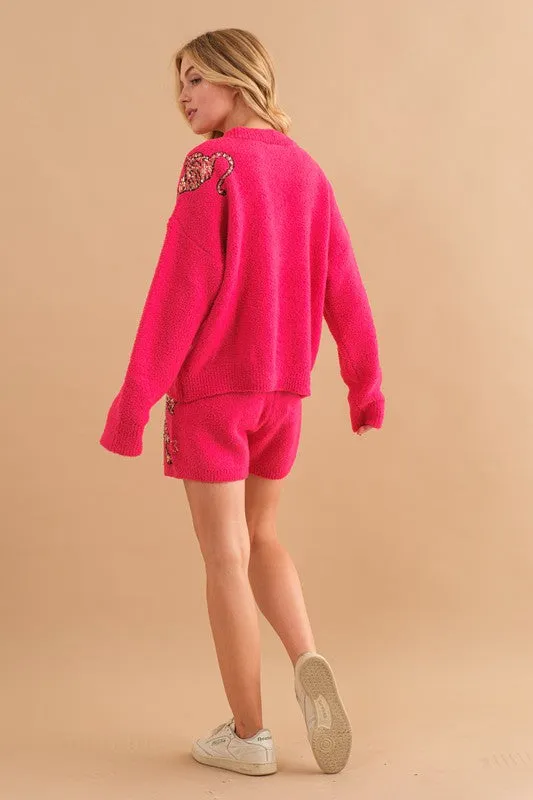 Sequin Tiger Two Piece Lounge Set- Pink or Cream