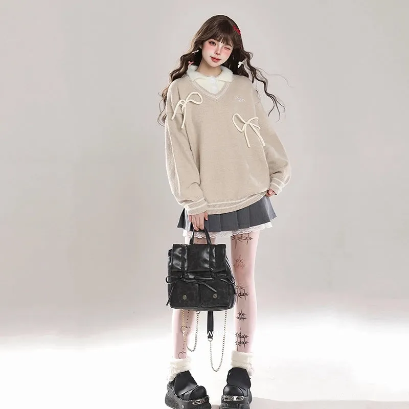 Sweet Girl Style Pink Fake Two-Piece Sweater