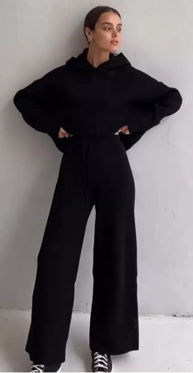 Two Piece Hoodie Sweater and Knitted Pant Set