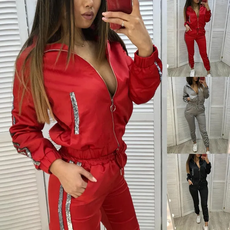 Women Sports Sets Long Sleeve Autumn Fashion Tracksuit Sweatsuits Gym Fitness Casual Jogging Sweatpants Zipper Suit